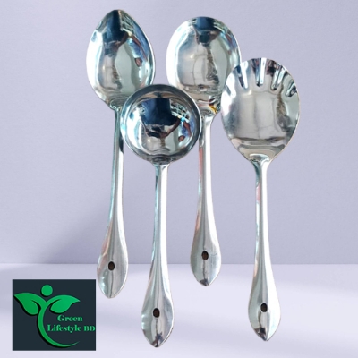 Picture of 4 Pcs Stainless Steel Cooking and Serving Spoon Ladle Set, 4-Pieces Kitchen Tool Set - Silver