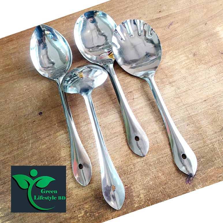 Picture of 4 Pcs Stainless Steel Cooking and Serving Spoon Ladle Set, 4-Pieces Kitchen Tool Set - Silver