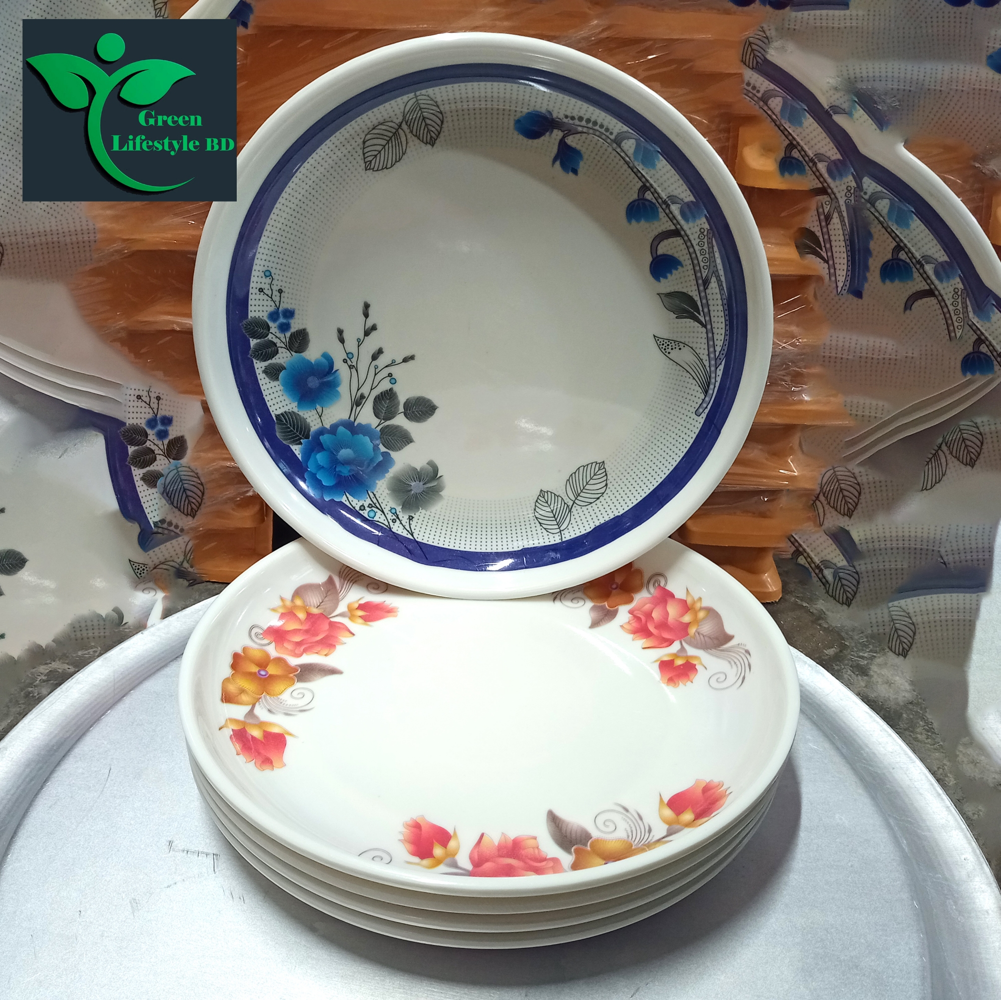 Picture of Melamine Dinner Plates Set - 6 Pcs Multi-design Print  Melamine Salad Plates, Dinnerware for Indoor & Outdoor Use, Lightweight, Stackable & Dishwasher Safe (10 Inches) - Multicolor