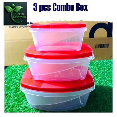 Picture of Super Plastic Storage Container 3-Piece Set, Transparent Clear, Ideal for Storing Food in the Fridge and Freezer - Red 3 pcs Set
