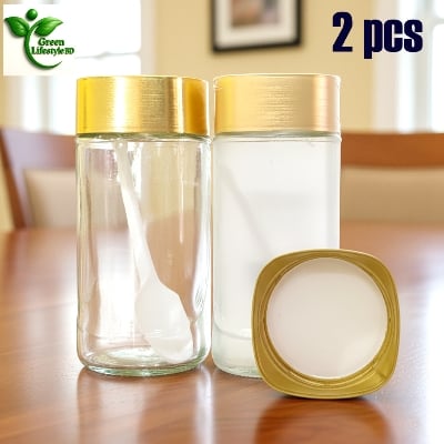 Picture of 1000ml Airtight Glass Jar Set of 2 – Gold Cap Storage Jars for Kitchen & Dining | Ideal for Powdered Milk, Spices & Honey - 2 pcs Jar
