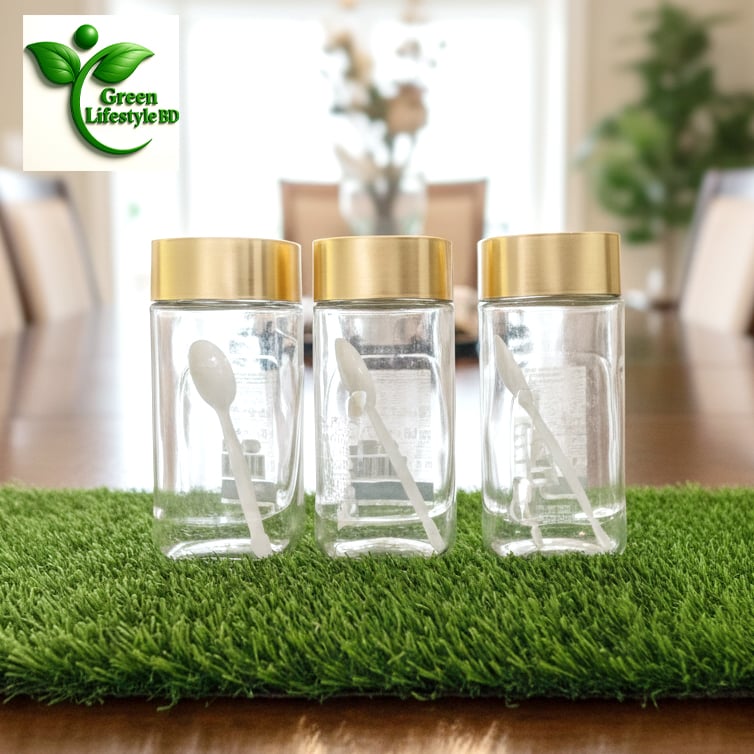 Picture of 1000ml Airtight Glass Jar Set of 2 – Gold Cap Storage Jars for Kitchen & Dining | Ideal for Powdered Milk, Spices & Honey - 2 pcs Jar
