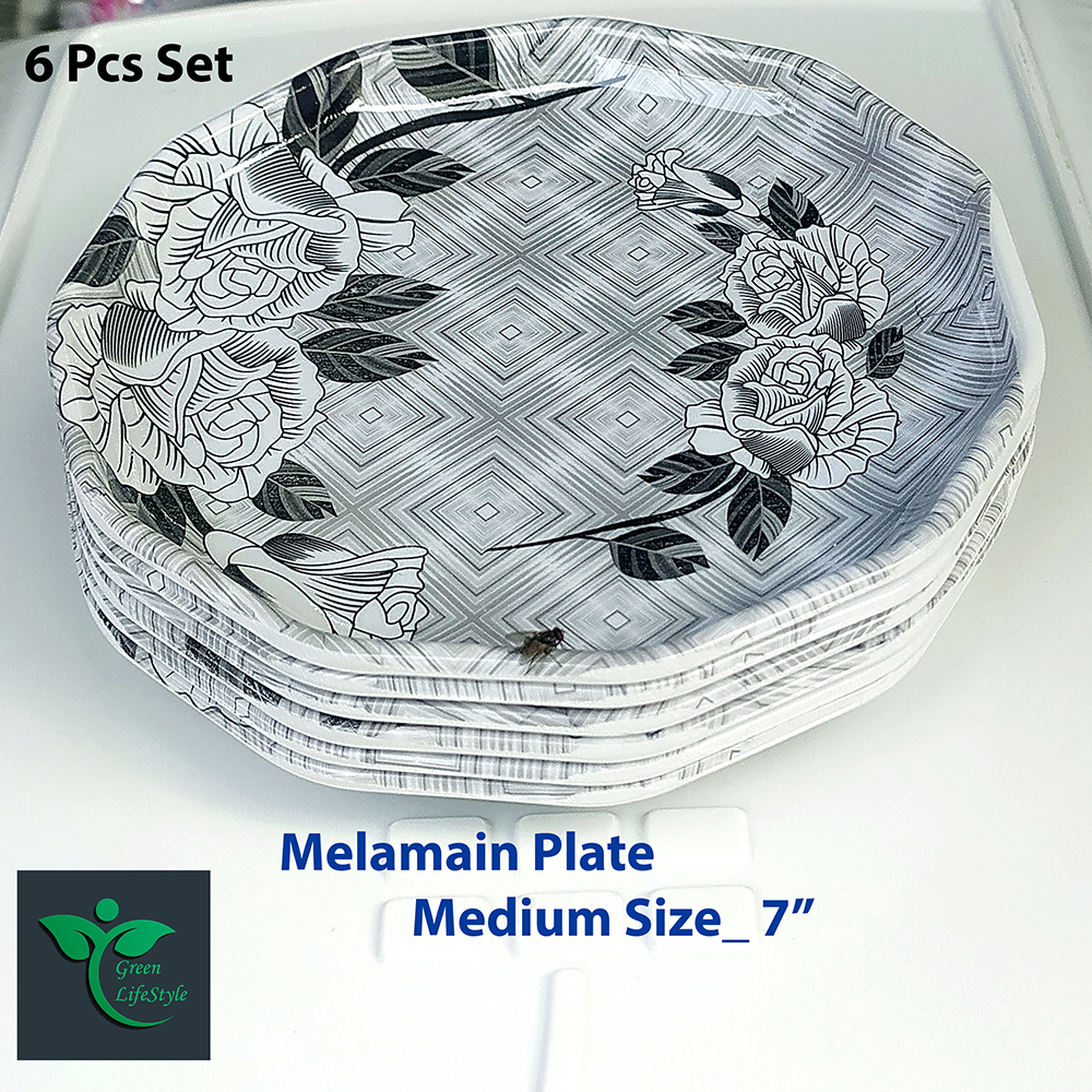 Picture of 7 Inch Melamine Half Plate Set – 6 Pcs Multi Design Print for Home & Office Dining - Multicolor