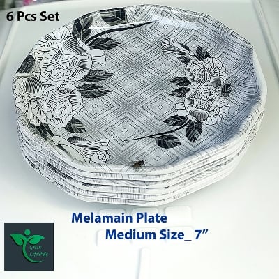 Picture of 7 Inch Melamine Half Plate Set – 6 Pcs Multi Design Print for Home & Office Dining - Multicolor