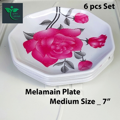 Picture of 7 Inch Melamine Half Plate Set – 6 Pcs Multi Design Print for Home & Office Dining - Multicolor