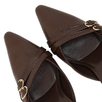 Picture of Moochie Women's Mid Heel Sandal Dark Brown