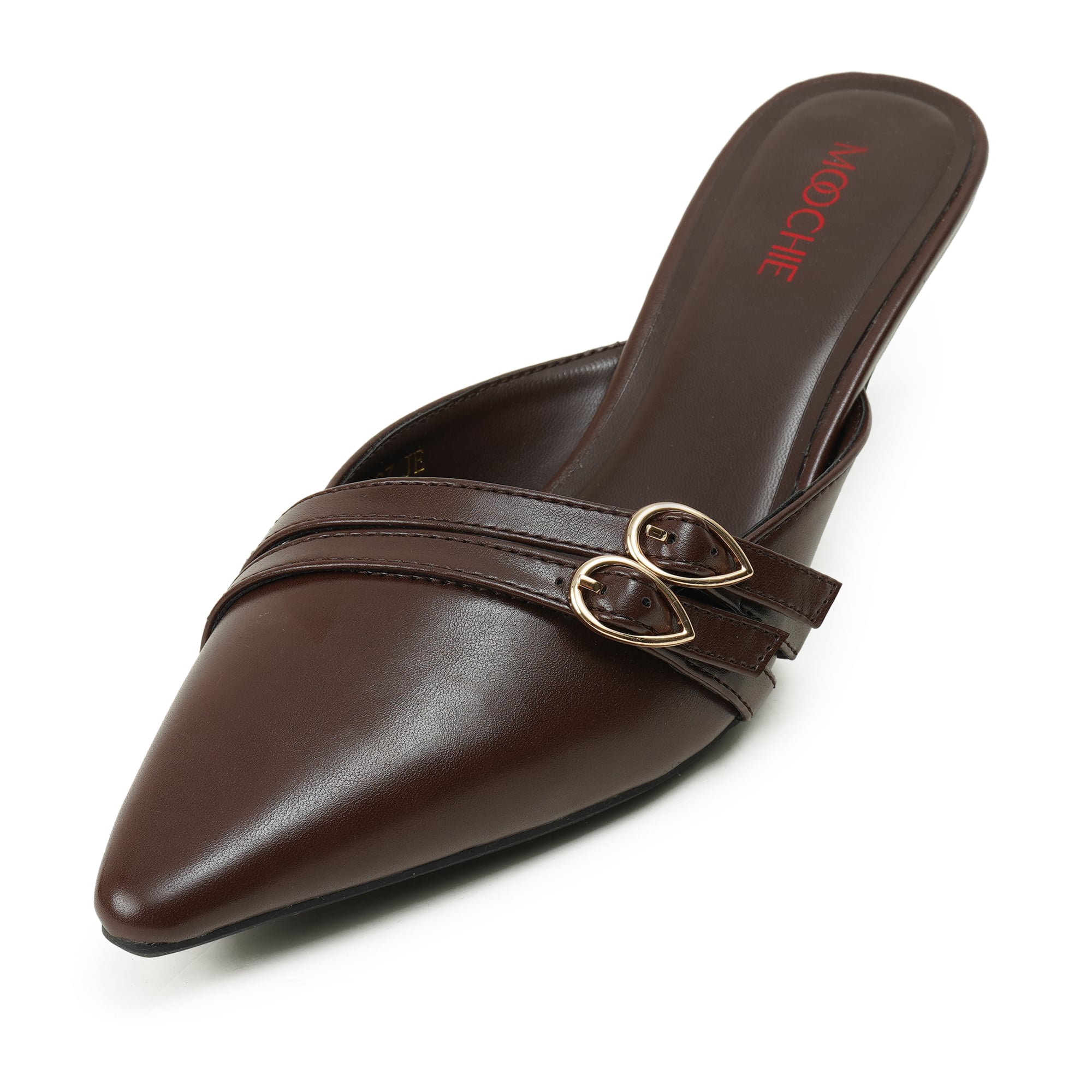 Picture of Moochie Women's Mid Heel Sandal Dark Brown