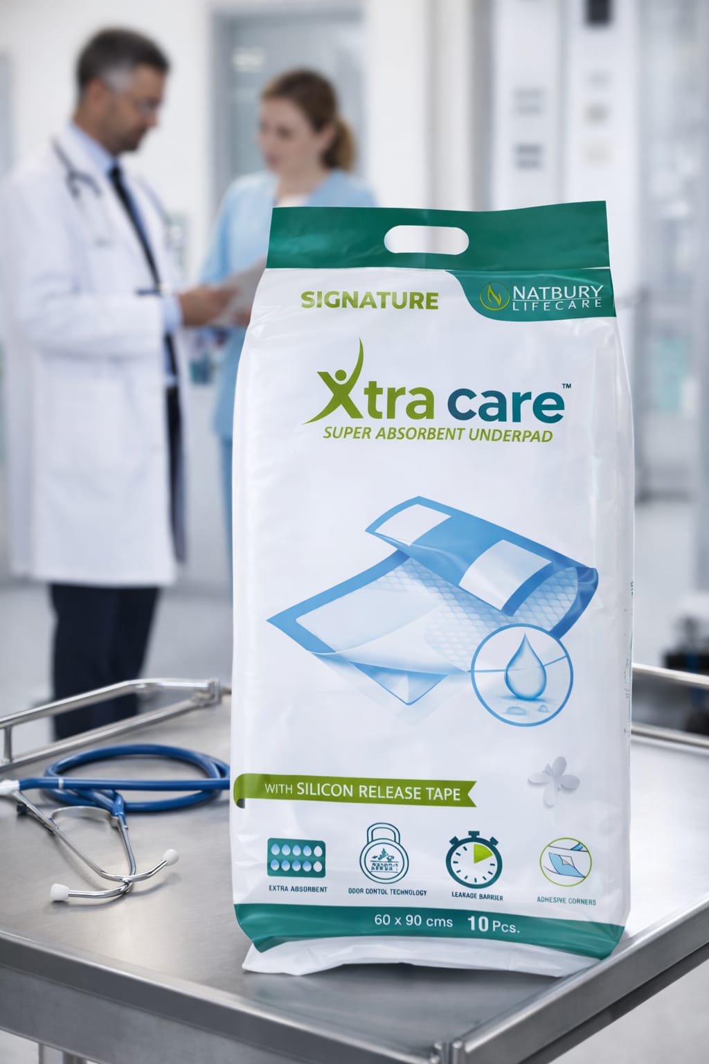 Picture of XtraCare UltraShield Super Absorbent Underpad Premium Leak Protection Bed Pad (60×90 cm, 10 Pcs)