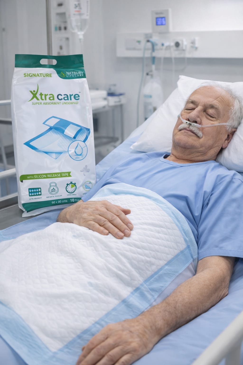 Picture of XtraCare UltraShield Super Absorbent Underpad Premium Leak Protection Bed Pad (60×90 cm, 10 Pcs)