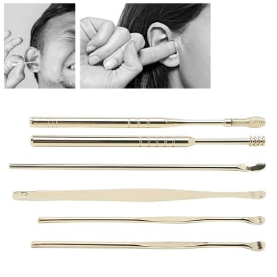 Picture of Ear Wax Removal Kit, 6 Pcs Ear Pick Tools Ear Cleaning Tool Set, Portable Innovative Spring Earwax Cleaner Tool Stainless Steel Ear Wax Remover, Reusable Ear Cleaner For Children And Adults - Silver