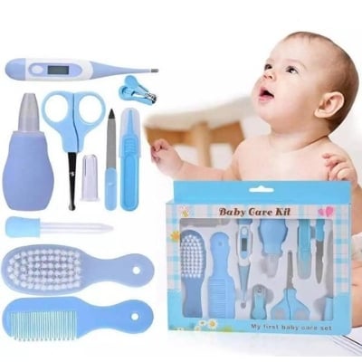 Picture of 10pcs/Set Newborn Baby Kids Nail Hair Health Care Grooming Manicure Brush Kit - Blue