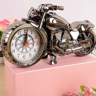 Picture of Classic Vintage Style Retro Motorcycle Design Gold Silver Alarm Clock Desk Desktop Table Clock Home Office Deco - Wall Clock - Black