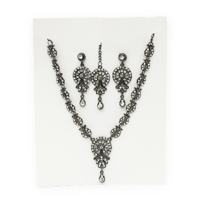Picture of unique design putty mala necklace set for girls and women - Silver