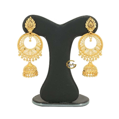 Picture of Women Gold Plated Jhumkas  at 2024 - Gold
