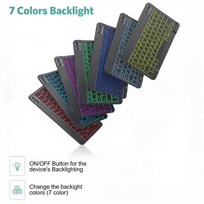 Picture of Ultra-Slim Bluetooth Wireless Keyboard & Wireless Mouse for iPad, 7-Color Backlit Rechargeable USB Keyboard, Portable Mini Keyboard Compatible with iOS, Android, Windows, iPad, iPhone, Mac, Tablet, Black