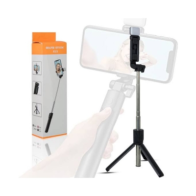Picture of R1s Bluetooth Selfie Sticks with Remote and Selfie Light, 3-in-1 Multifunctional Selfie Stick Tripod Stand Compatible with iPhone/OnePlus/Samsung/Realme & All Smartphones/Go Pro (Black)