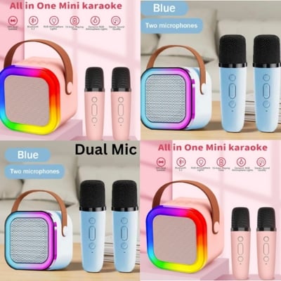 Picture of (Duel Mic) K12 Professional wireless microphone RGB Colorful Light Singing Karaoke Speaker Bluetooth-Compatible 5.3 Support 3.5mm Earphone Any One Colour
