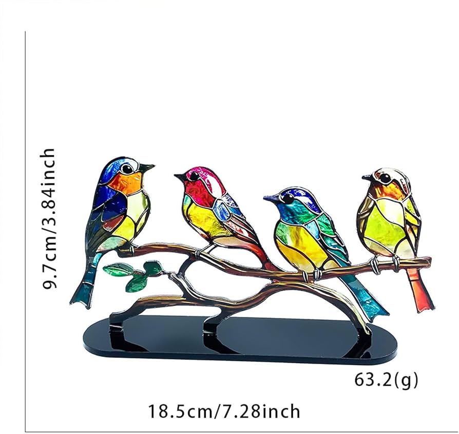 Picture of Sea Glass Birds,Bird Lover Gifts, Stained Glass Birds on Branch, Desk Ornaments Acrylic Colourful Birds Ornament Vivid Tabletop Bird Decoration for Bar Decor Gift 4 Birds