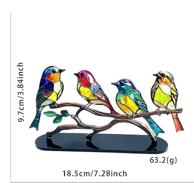 Picture of Sea Glass Birds,Bird Lover Gifts, Stained Glass Birds on Branch, Desk Ornaments Acrylic Colourful Birds Ornament Vivid Tabletop Bird Decoration for Bar Decor Gift 4 Birds