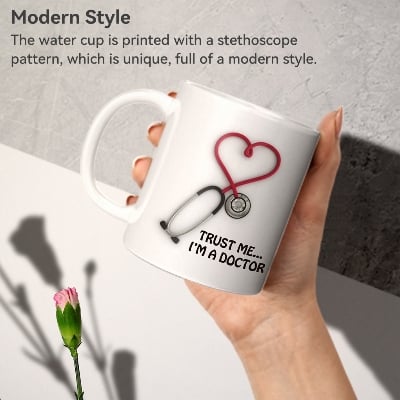 Picture of Doctor Ceramic Water Mug Coffee Milk Pottery Cup with Handle Breakfast Drinking Heat-Resistant Drinkware Home