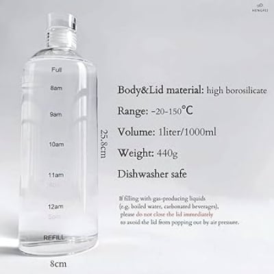 Picture of 500ml glass Water Bottle with Time Marker Creative Large Capacity Leakproof Drink Bottle