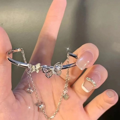 Picture of Double Layer Butterfly Bracelet for Women Silver