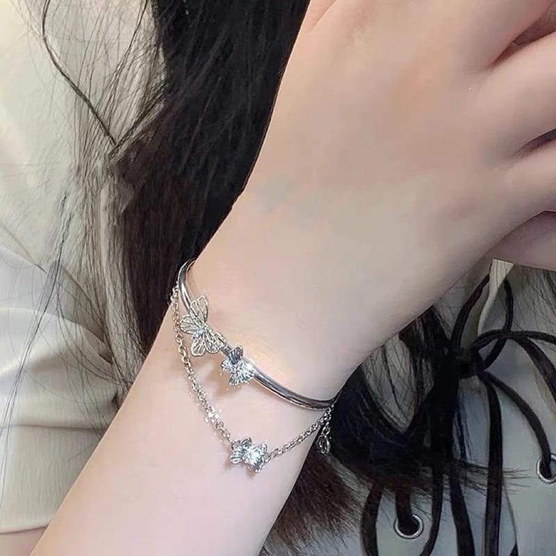 Picture of Double Layer Butterfly Bracelet for Women Silver