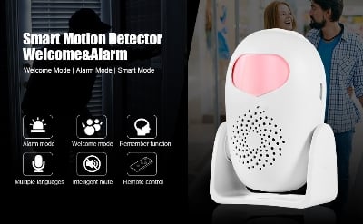 Picture of Home security anti theft or welcoming motion sensor automatic alarm small egg convenient home monitoring alarm high scale loud sound burglary theft management (White)