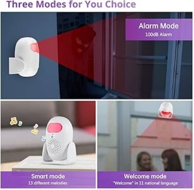 Picture of Home security anti theft or welcoming motion sensor automatic alarm small egg convenient home monitoring alarm high scale loud sound burglary theft management (White)