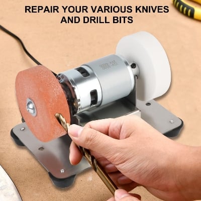 Picture of Small Grinding Machine Benchtop Double Grinding Wheel Household Small Electric Grinding Polishing and Polishing Drilling Machine fine Grinding Machine with compatible charger (Machine with Stones)