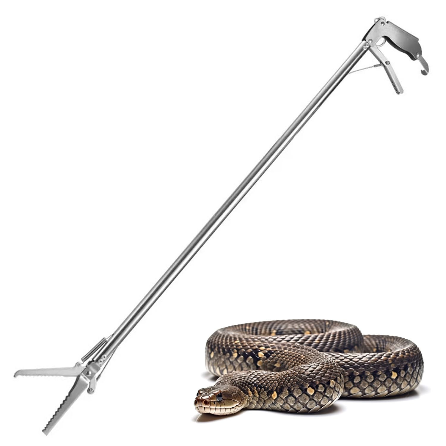 Picture of Snake Catcher stainless steel snake catching pole high grade durable snake safety pole (Silver,Int: 120cm)