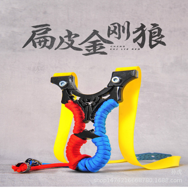 Picture of Alloy flat leather Wolverine clip aiming point handheld batul gulti slingshott traditional (Red, Black and Blue)
