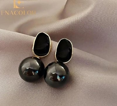 Picture of Ball Pearl Enamel Earrings Girls & Women Black