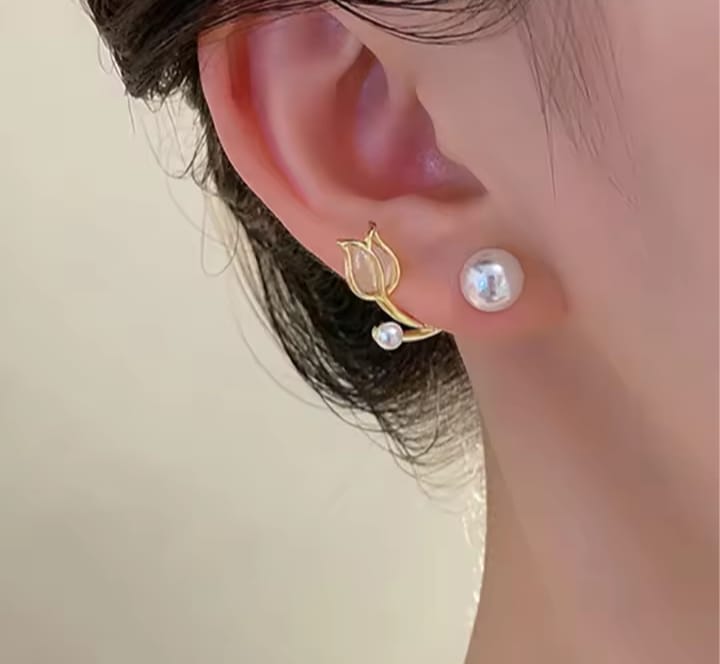 Picture of Transparent Tulip Ear ring for Women Gold
