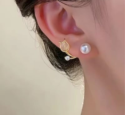Picture of Transparent Tulip Ear ring for Women Gold