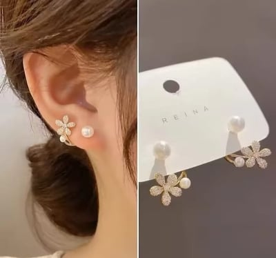 Picture of Flower Pearl Ear ring for Women Gold