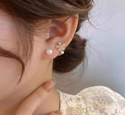 Picture of Flower Pearl Ear ring for Women Gold