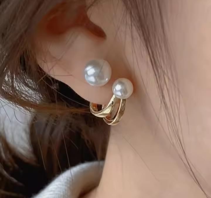 Picture of Double Pearl Ear ring for Women Gold