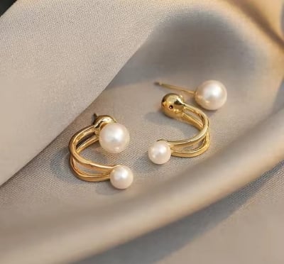 Picture of Double Pearl Ear ring for Women Gold