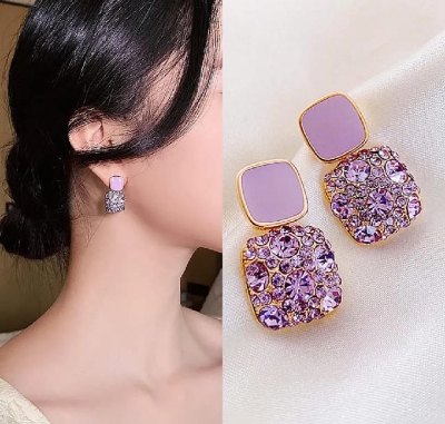 Picture of Crystal Zircon Purple Stone Earrings for Women Gold