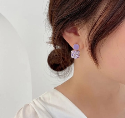Picture of Crystal Zircon Purple Stone Earrings for Women Gold
