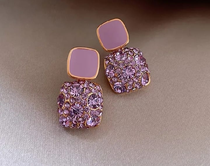 Picture of Crystal Zircon Purple Stone Earrings for Women Gold
