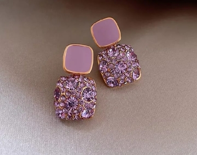 Picture of Crystal Zircon Purple Stone Earrings for Women Gold