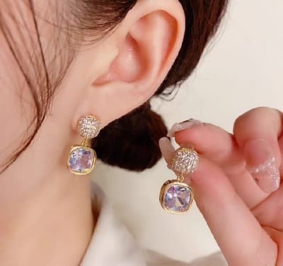Picture of New Square Colorful Zircon Ear Stud Earrings For Women Gold