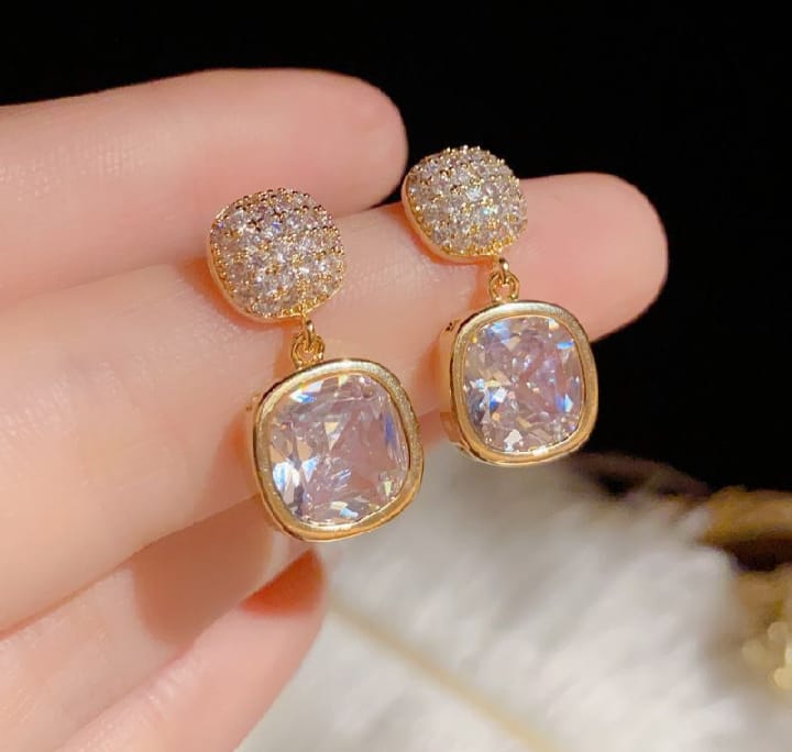 Picture of New Square Colorful Zircon Ear Stud Earrings For Women Gold