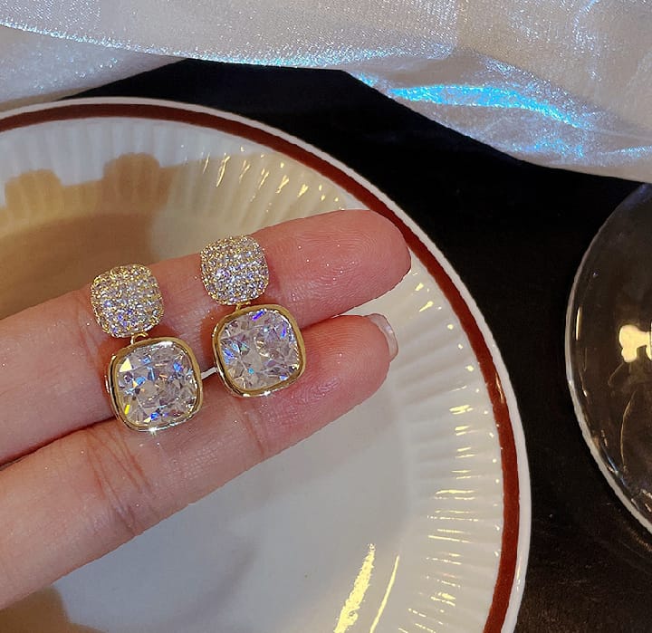 Picture of New Square Colorful Zircon Ear Stud Earrings For Women Gold
