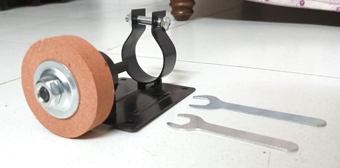 Picture of Convert your Hand Drill into Grinding, Cutting, Polishing, Sharpening machine, usable for grinding wheel and polishing stone, etc. (Stone included) (Random Color)