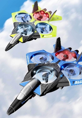 Picture of Remote Control Aircraft Four-Axis Drop-Resistant Remote Control Drone Colorful Lights Children's Remote Control Gliding Fighter Toy (Blue)
