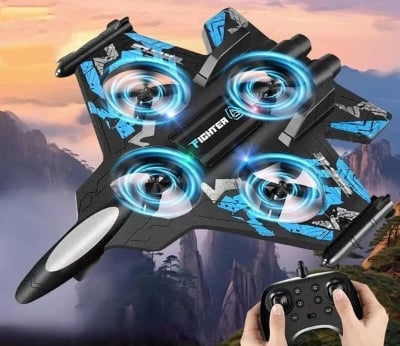 Picture of Remote Control Aircraft Four-Axis Drop-Resistant Remote Control Drone Colorful Lights Children's Remote Control Gliding Fighter Toy (Green)