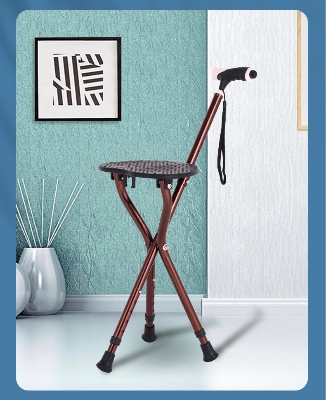 Picture of Heavy Duty Stainless Steel Multifunctional Folding Crutch Chair Adult Old Age Portable Walking Chair Non-Slip Best Gift for your Father Old Age Chair Prayer Salat Mosque Chair (Black)